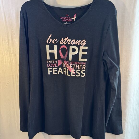 Susan G. Komen Hope Long Sleeve T-Shirt Black XL Breast Cancer Awareness - Picture 1 of 7